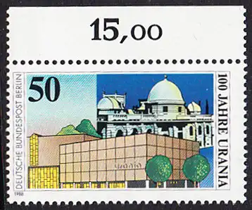 BERLIN 1988 Michel-Nummer 804 postfrisch EINZELMARKE RAND oben (b) - Urania Berlin, Volkssternwarte und Planetarium