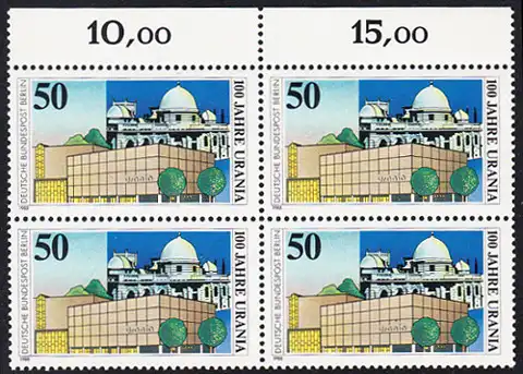 BERLIN 1988 Michel-Nummer 804 postfrisch BLOCK RÄNDER oben - Urania Berlin, Volkssternwarte und Planetarium