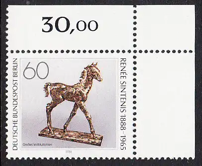 BERLIN 1988 Michel-Nummer 805 postfrisch EINZELMARKE ECKRAND oben rechts - Renée Sintenis, Bildhauerin (Großes Vollblutfohlen)