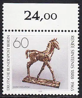 BERLIN 1988 Michel-Nummer 805 postfrisch EINZELMARKE RAND oben (b) - Renée Sintenis, Bildhauerin (Großes Vollblutfohlen)