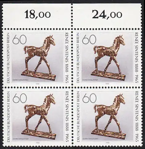 BERLIN 1988 Michel-Nummer 805 postfrisch BLOCK RÄNDER oben - Renée Sintenis, Bildhauerin (Großes Vollblutfohlen)