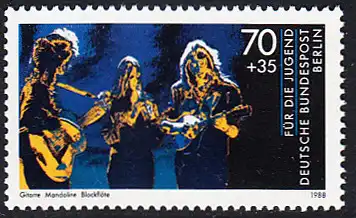 BERLIN 1988 Michel-Nummer 809 postfrisch EINZELMARKE - Wettbewerb Jugend musiziert: Trio mit Gitarre, Madoline und Blockflöte