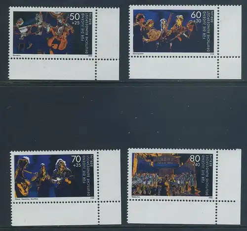 BERLIN 1988 Michel-Nummer 807-810 postfrisch SATZ(4) EINZELMARKEN ECKRÄNDER unten rechts - Wettbewerb Jugend musiziert