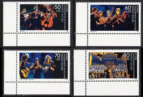 BERLIN 1988 Michel-Nummer 807-810 postfrisch SATZ(4) EINZELMARKEN ECKRÄNDER unten links - Wettbewerb Jugend musiziert
