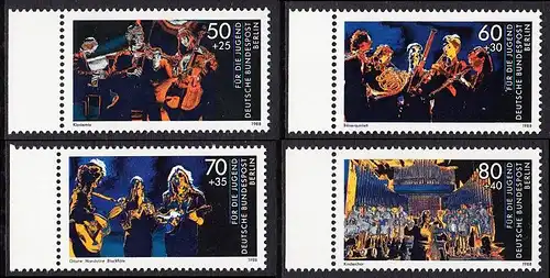 BERLIN 1988 Michel-Nummer 807-810 postfrisch SATZ(4) EINZELMARKEN RÄNDER links - Wettbewerb Jugend musiziert