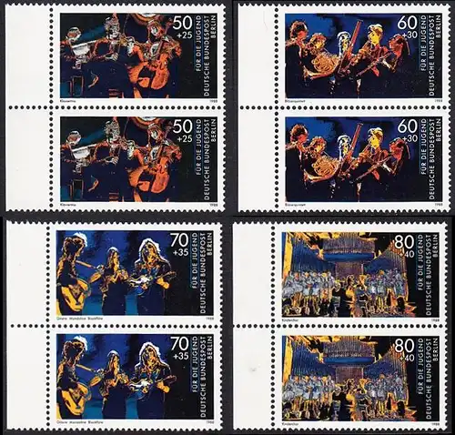 BERLIN 1988 Michel-Nummer 807-810 postfrisch SATZ(4) vert.PAARE RÄNDER links - Wettbewerb Jugend musiziert