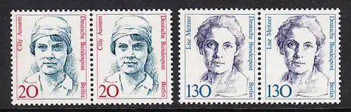 BERLIN 1988 Michel-Nummer 811-812 postfrisch SATZ(2) horiz.PAARE - Frauen der deutschen Geschichte: Cilly Aussem, Tennisspielerin / Lise Meitner, Physikerin