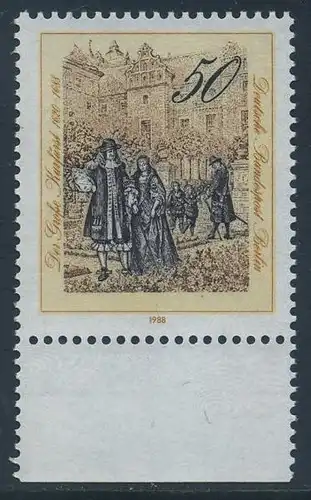 BERLIN 1988 Michel-Nummer 813 postfrisch EINZELMARKE RAND unten - Friedrich Wilhelm, Kurfürst von Brandenburg, mit seiner Familie im Garten des Berliner Schlosses