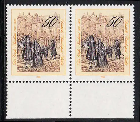 BERLIN 1988 Michel-Nummer 813 postfrisch horiz.PAAR RAND unten - Friedrich Wilhelm, Kurfürst von Brandenburg, mit seiner Familie im Garten des Berliner Schlosses