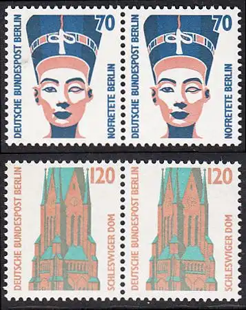 BERLIN 1988 Michel-Nummer 814-815 postfrisch SATZ(2) horiz.PAARE - Sehenswürdigkeiten: Nofretete-Büste, Berlin / St.-Petri-Dom, Schleswig