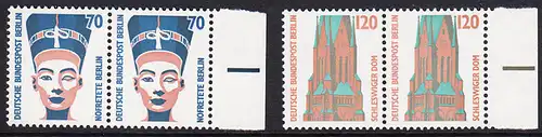 BERLIN 1988 Michel-Nummer 814-815 postfrisch SATZ(2) horiz.PAARE RÄNDER rechts - Sehenswürdigkeiten: Nofretete-Büste, Berlin / St.-Petri-Dom, Schleswig