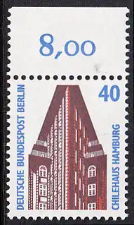 BERLIN 1988 Michel-Nummer 816 postfrisch EINZELMARKE RAND oben - Sehenswürdigkeiten: St.-Petri-Dom, Schleswig
