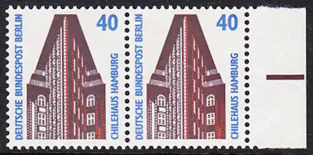 BERLIN 1988 Michel-Nummer 816 postfrisch horiz.PAAR RAND rechts - Sehenswürdigkeiten: St.-Petri-Dom, Schleswig