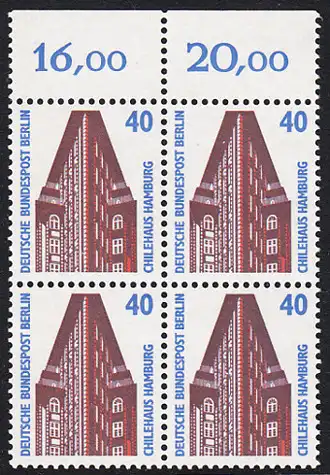 BERLIN 1988 Michel-Nummer 816 postfrisch BLOCK RÄNDER oben (a) - Sehenswürdigkeiten: St.-Petri-Dom, Schleswig