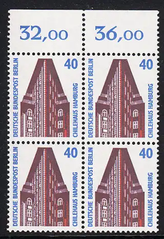 BERLIN 1988 Michel-Nummer 816 postfrisch BLOCK RÄNDER oben (b) - Sehenswürdigkeiten: St.-Petri-Dom, Schleswig