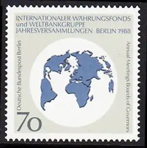 BERLIN 1988 Michel-Nummer 817 postfrisch EINZELMARKE - Jahresversammlungen des Internationalen Währungsfonds (IWF) und der Weltbankgruppe, Berlin
