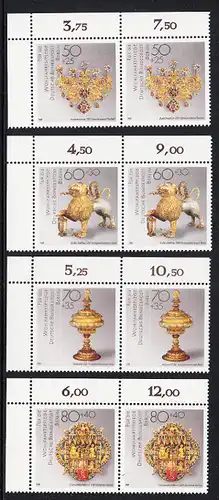 BERLIN 1988 Michel-Nummer 818-821 postfrisch SATZ(4) horiz.PAARE ECKRÄNDER oben links - Gold- und Silberschmiedekunst