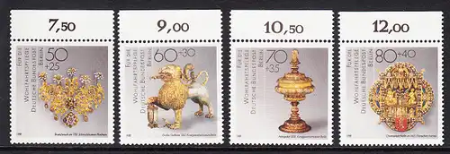 BERLIN 1988 Michel-Nummer 818-821 postfrisch SATZ(4) EINZELMARKEN RÄNDER oben (a) - Gold- und Silberschmiedekunst