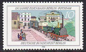 BERLIN 1988 Michel-Nummer 822 postfrisch EINZELMARKE - Eisenbahn Berlin-Potsdam