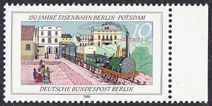 BERLIN 1988 Michel-Nummer 822 postfrisch EINZELMARKE RAND rechts - Eisenbahn Berlin-Potsdam