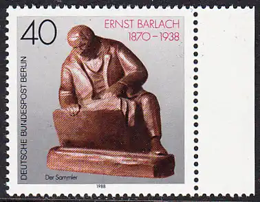 BERLIN 1988 Michel-Nummer 823 postfrisch EINZELMARKE RAND rechts - Ernst Barlach, Bildhauer, Grafiker und Dichter