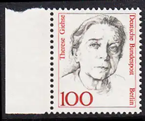 BERLIN 1988 Michel-Nummer 825 postfrisch EINZELMARKE RAND links - Frauen der deutschen Geschichte: Therese Giese, Schauspielerin