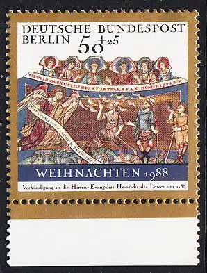 BERLIN 1988 Michel-Nummer 829 postfrisch EINZELMARKE RAND unten - Weihnachten