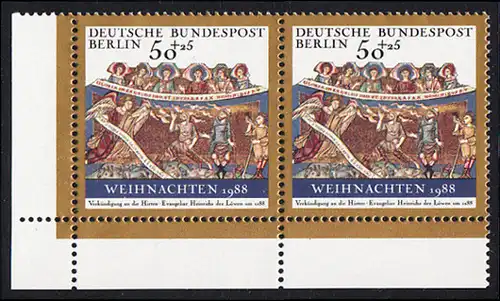 BERLIN 1988 Michel-Nummer 829 postfrisch horiz.PAAR ECKRAND unten links - Weihnachten