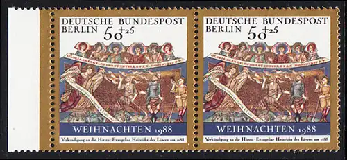 BERLIN 1988 Michel-Nummer 829 postfrisch horiz.PAAR RAND links - Weihnachten