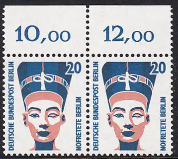 BERLIN 1989 Michel-Nummer 831 postfrisch horiz.PAAR RAND oben (b) - Sehenswürdigkeiten: Nofretete-Büste, Berlin