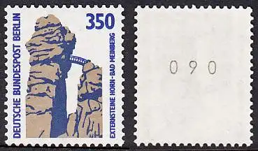 BERLIN 1989 Michel-Nummer 835 postfrisch EINZELMARKE m/ rücks.Rollennummer 090 - Sehenswürdigkeiten: Externsteine, Horn-Bad Meinberg