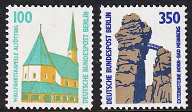 BERLIN 1989 Michel-Nummer 834-835 postfrisch SATZ(2) EINZELMARKEN - Sehenswürdigkeiten: Wallfahrtskapelle, Altötting / Externsteine, Horn-Bad Meinberg