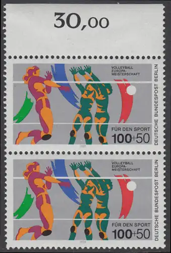 BERLIN 1989 Michel-Nummer 837 postfrisch vert.PAAR RAND oben - Sporthilfe: Hockey Champions Trophy, Berlin