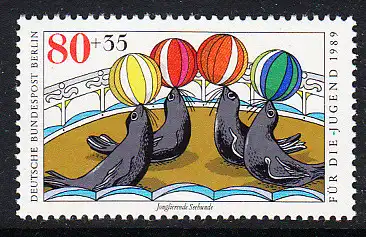 BERLIN 1989 Michel-Nummer 840 postfrisch EINZELMARKE - Zirkus: Jonglierende Seelöwen