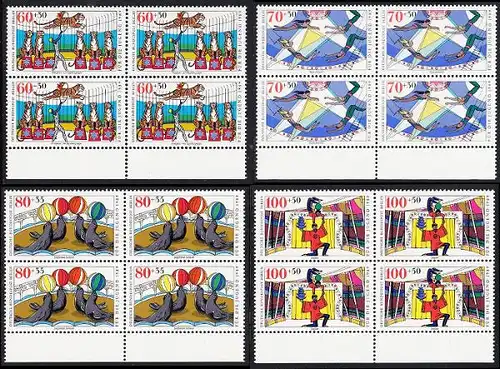 BERLIN 1989 Michel-Nummer 838-841 postfrisch SATZ(4) BLÖCKE RÄNDER unten - Zirkus