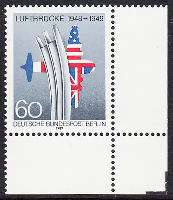 BERLIN 1989 Michel-Nummer 842 postfrisch EINZELMARKE ECKRAND unten rechts - Beendigung der Blockade von Berlin