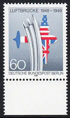 BERLIN 1989 Michel-Nummer 842 postfrisch EINZELMARKE RAND unten - Beendigung der Blockade von Berlin