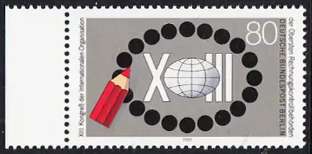 BERLIN 1989 Michel-Nummer 843 postfrisch EINZELMARKE RAND links - Kongress der Internationalen Organisation der Obersten Rechnungskontrollbehörden, Berlin