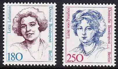 BERLIN 1989 Michel-Nummer 844-845 postfrisch SATZ(2) EINZELMARKEN - Frauen der deutschen Geschichte: Lotte Lehmann, Sangerin / Luise von Preußen, Königin von Preußen 
