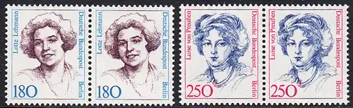 BERLIN 1989 Michel-Nummer 844-845 postfrisch SATZ(2) horiz.PAARE - Frauen der deutschen Geschichte: Lotte Lehmann, Sangerin / Luise von Preußen, Königin von Preußen