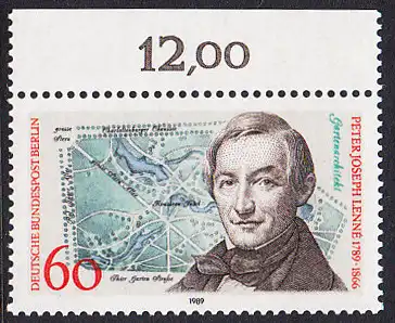 BERLIN 1989 Michel-Nummer 850 postfrisch EINZELMARKE RAND oben - Peter Joseph Lenné, Gartenarchitekt