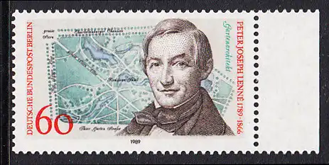 BERLIN 1989 Michel-Nummer 850 postfrisch EINZELMARKE RAND rechts - Peter Joseph Lenné, Gartenarchitekt