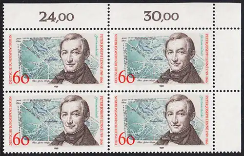 BERLIN 1989 Michel-Nummer 850 postfrisch BLOCK ECKRAND oben rechts - Peter Joseph Lenné, Gartenarchitekt