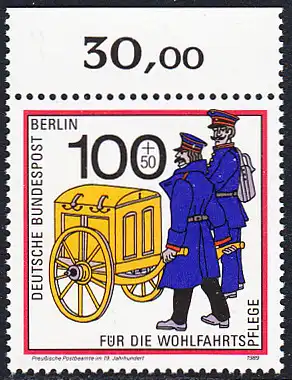 BERLIN 1989 Michel-Nummer 854 postfrisch EINZELMARKE RAND oben (b) - Postbeförderung im Laufe der Jahrhunderte: Preußische Postbeamte