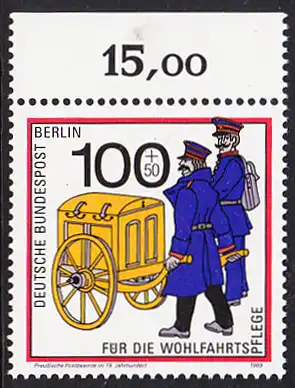 BERLIN 1989 Michel-Nummer 854 postfrisch EINZELMARKE RAND oben (a) - Postbeförderung im Laufe der Jahrhunderte: Preußische Postbeamte