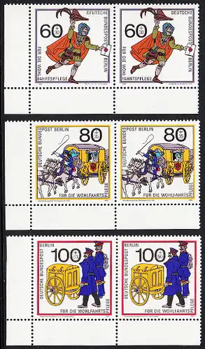 BERLIN 1989 Michel-Nummer 852-854 postfrisch SATZ(3) horiz.PAARE ECKRÄNDER unten links - Postbeförderung im Laufe der Jahrhunderte