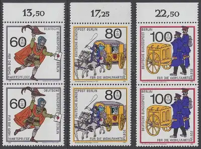 BERLIN 1989 Michel-Nummer 852-854 postfrisch SATZ(3) vert.PAARE RÄNDER oben - Postbeförderung im Laufe der Jahrhunderte