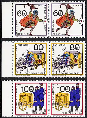BERLIN 1989 Michel-Nummer 852-854 postfrisch SATZ(3) horiz.PAARE RÄNDER links - Postbeförderung im Laufe der Jahrhunderte