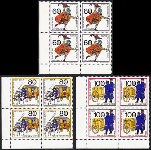 BERLIN 1989 Michel-Nummer 852-854 postfrisch SATZ(3) BLÖCKE ECKRAND unten links - Postbeförderung im Laufe der Jahrhunderte