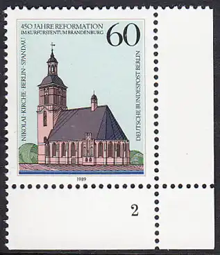 BERLIN 1989 Michel-Nummer 855 postfrisch EINZELMARKE ECKRAND unten rechts (FN) - Reformation im Kurfürstentum Brandenburg